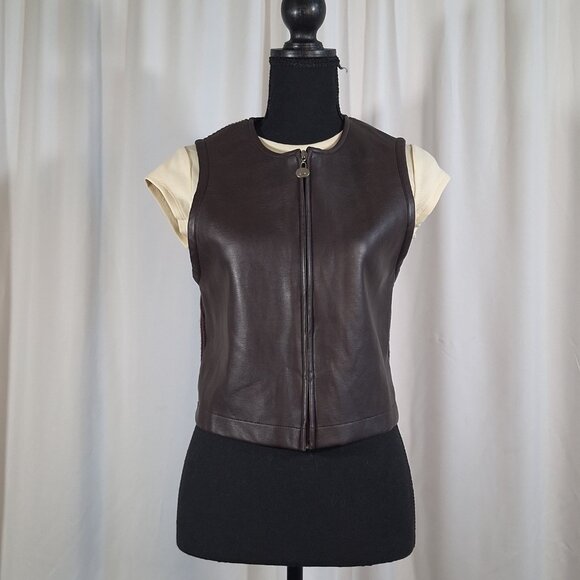 Objects D’Art Brown Pleather & Knit Vest Size Med 90s Artsy Vintage Made in USA - Picture 2 of 16
